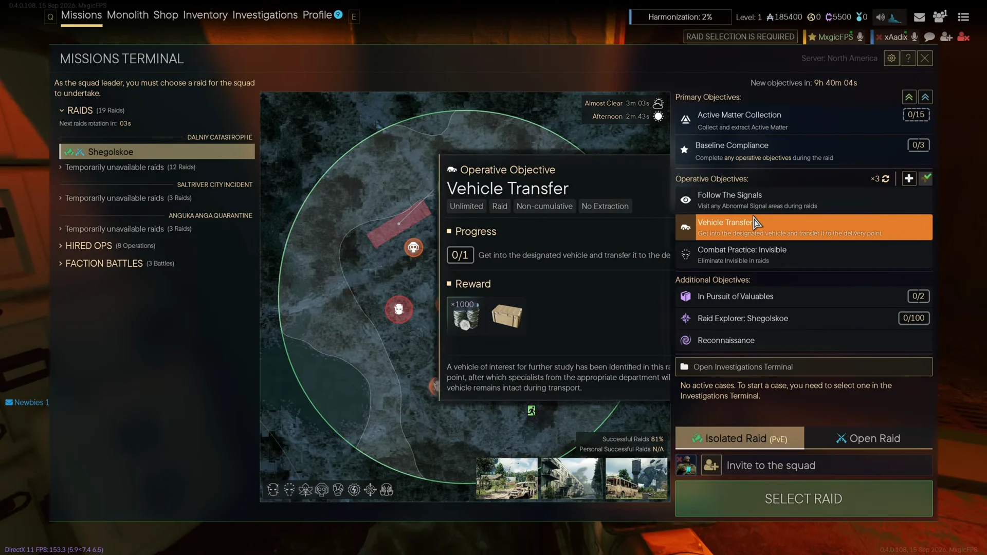 Missions Terminal raid selection