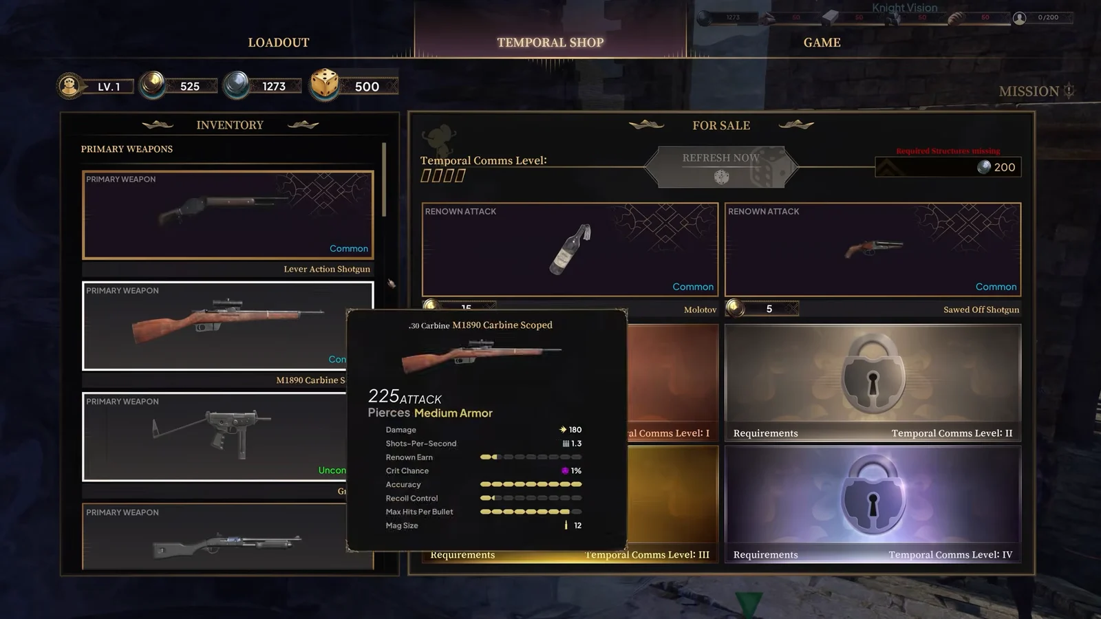Temporal Shop Menu