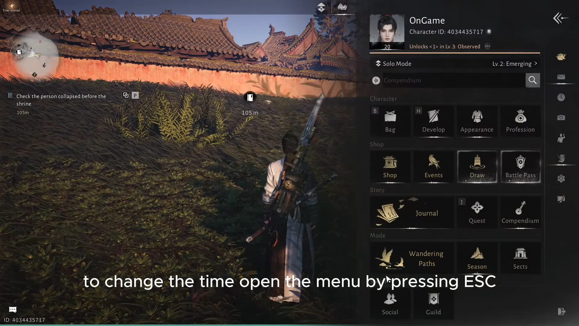 Opening the menu