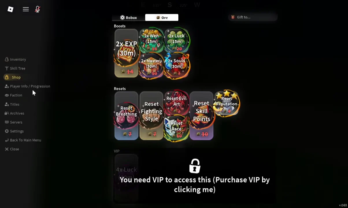 Checking the Shop Menu