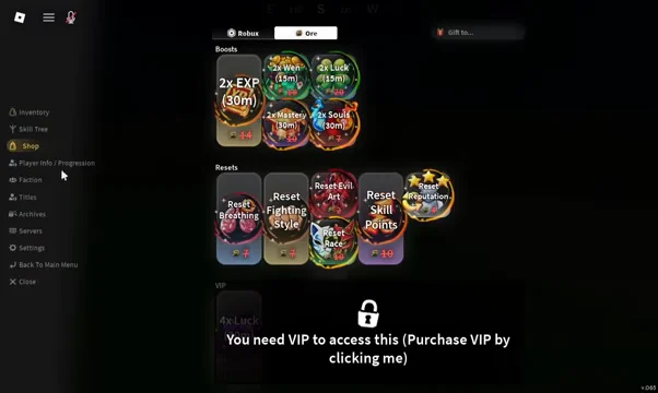 Checking the Shop Menu