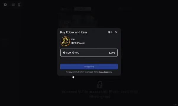 Viewing VIP Purchase Option