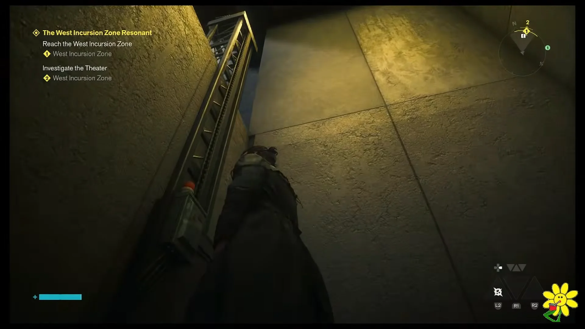 Climbing ladder to checkpoint