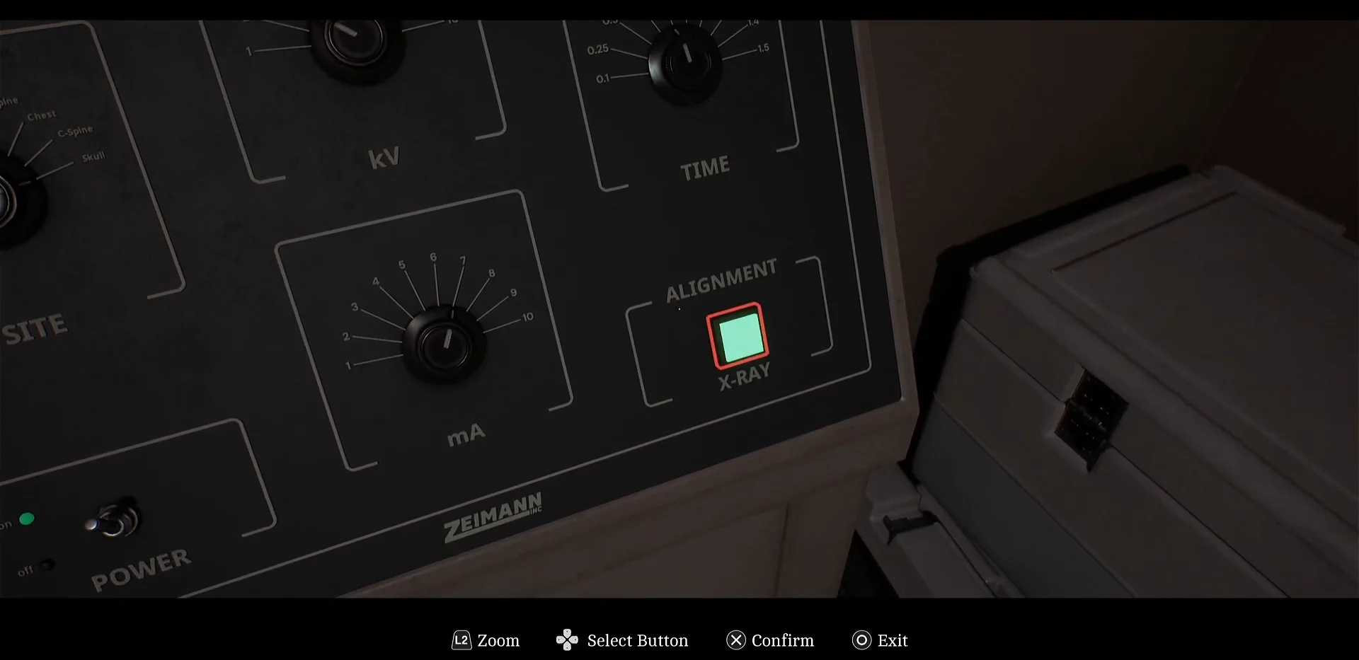 Configuring the X-ray control panel for the skull scan