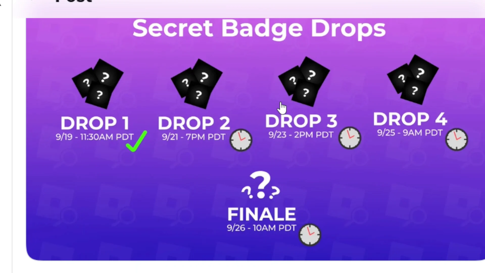 Secret Badge Drops Schedule