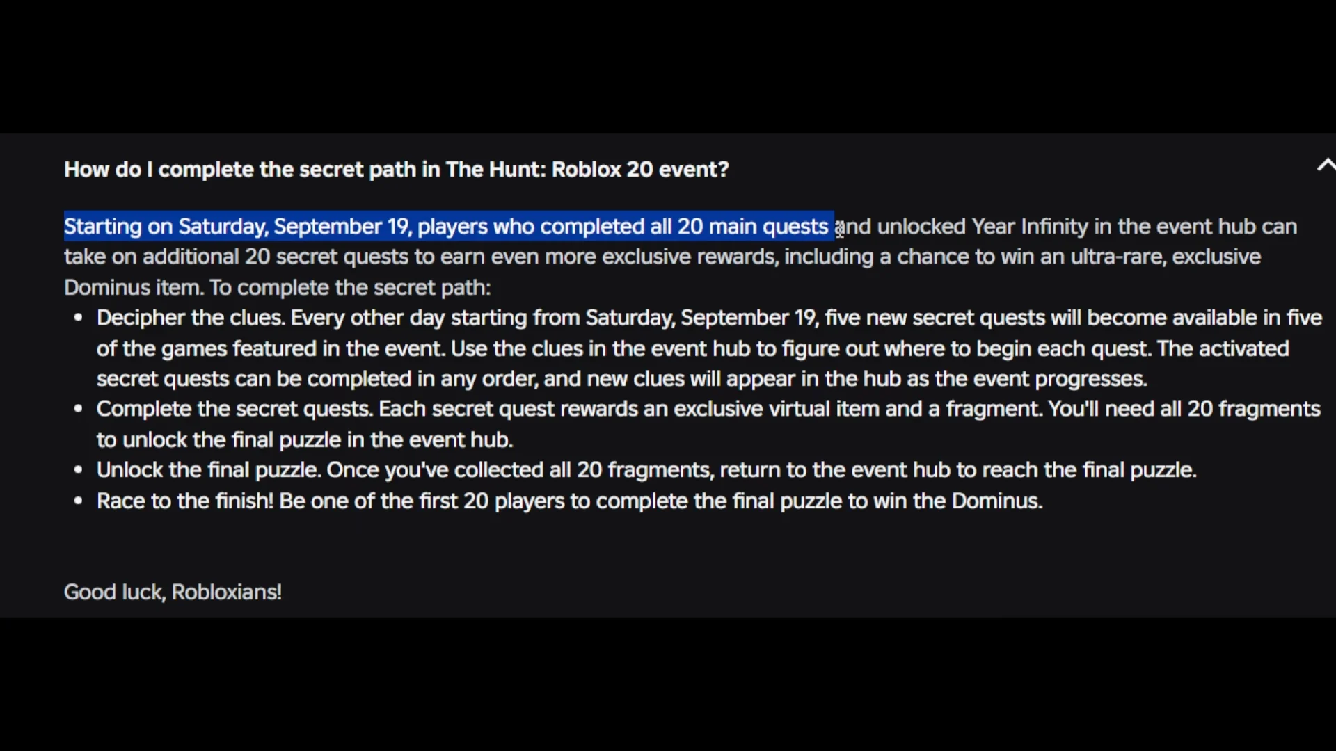Official FAQ on Secret Path