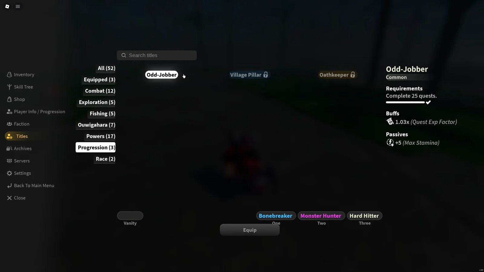 Equipping Experience Titles
