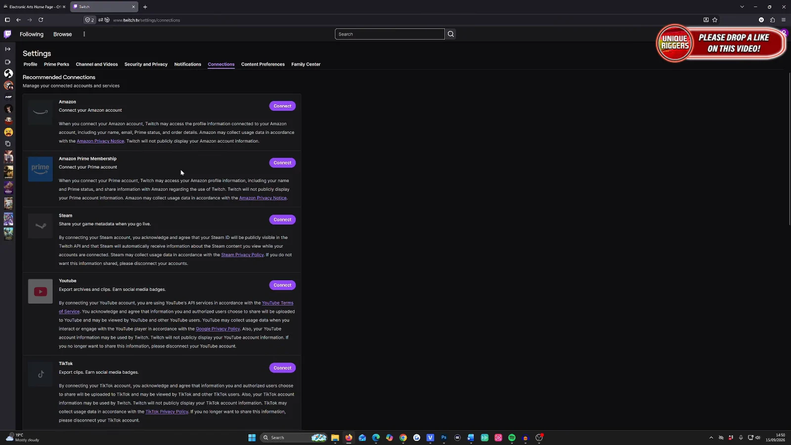 Accessing EA Connected Accounts page