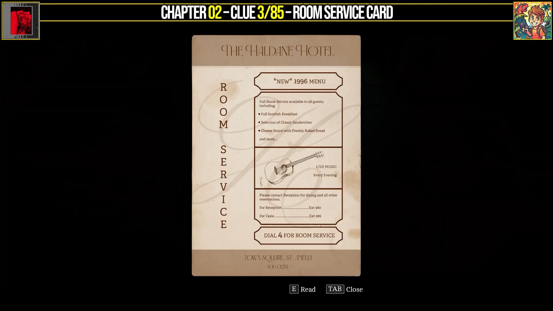 Clue 3/85 Room Service Card