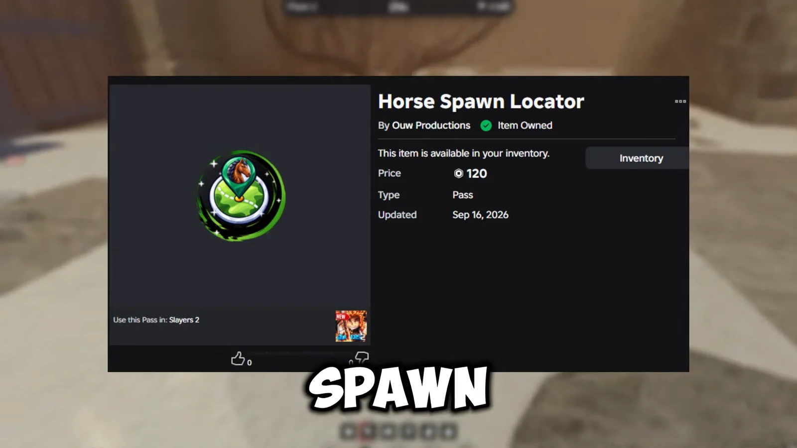 The Horse Spawn Locator gamepass, priced at 120 Robux, tracks horse spawn locations across the map