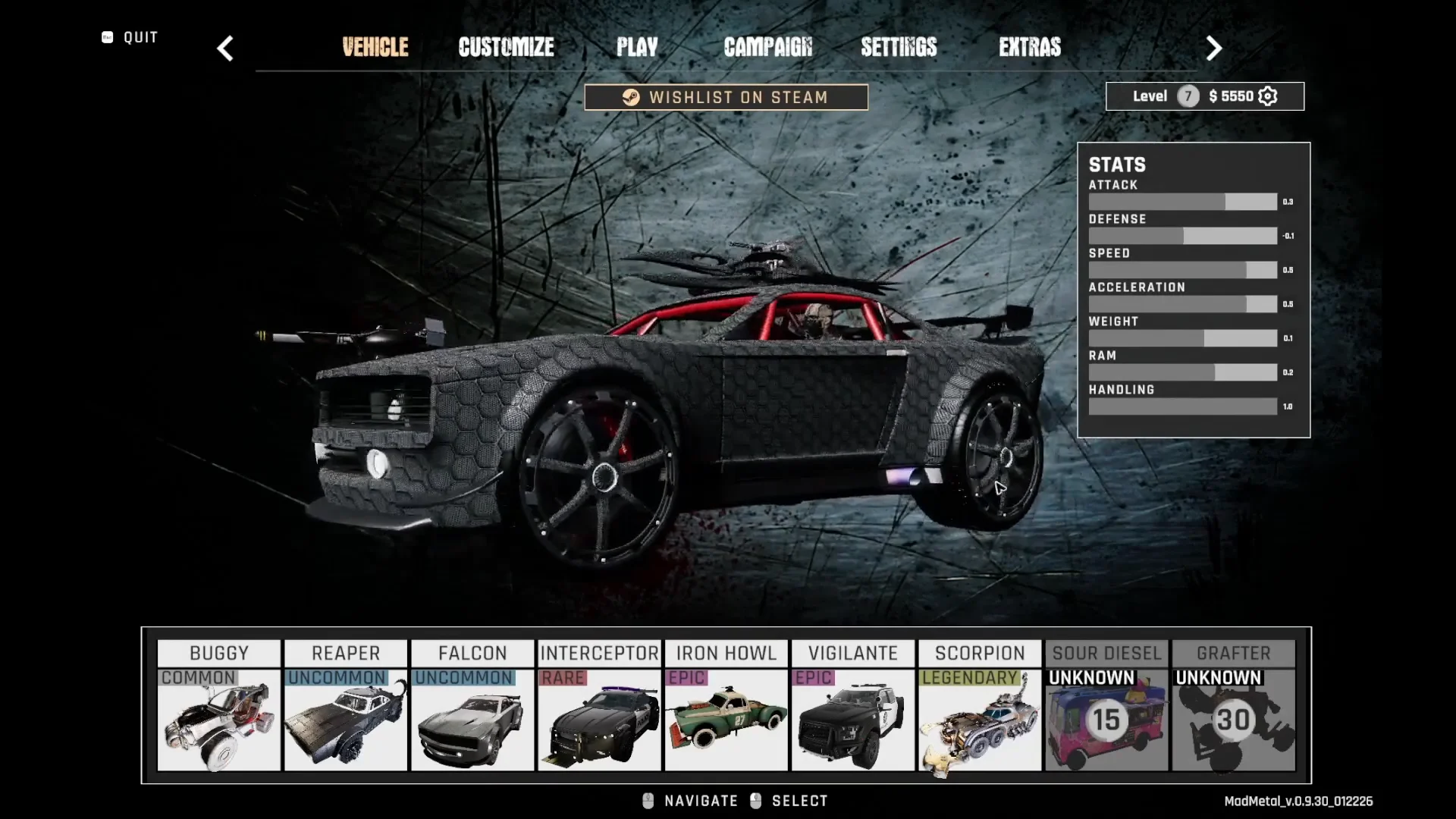 Vehicle Selection Menu