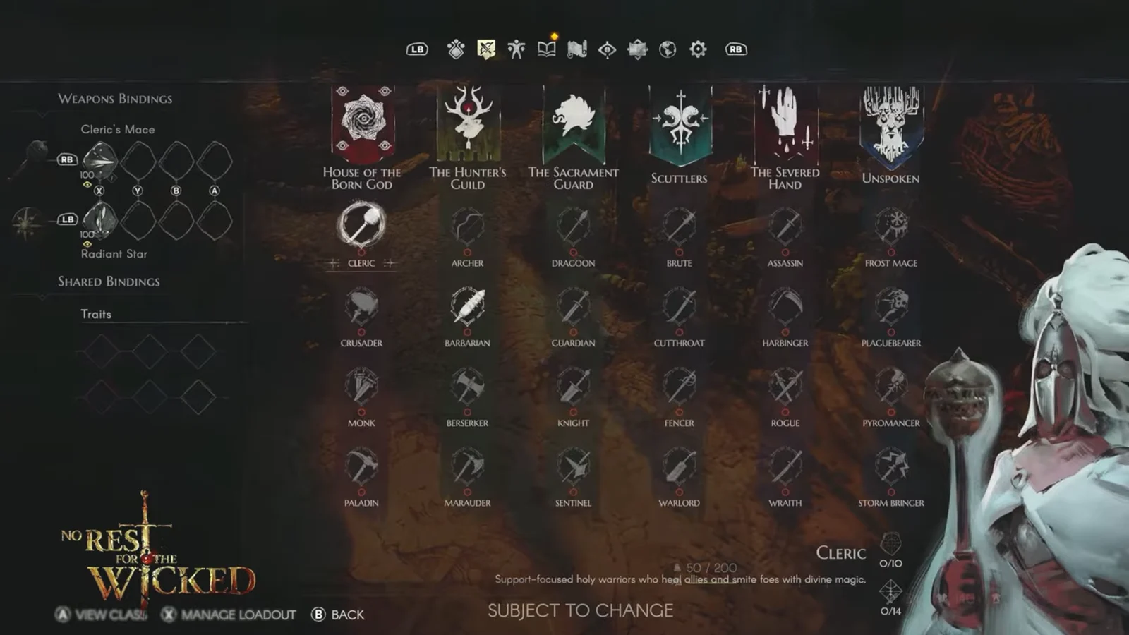Cleric Class & Weapon Bindings