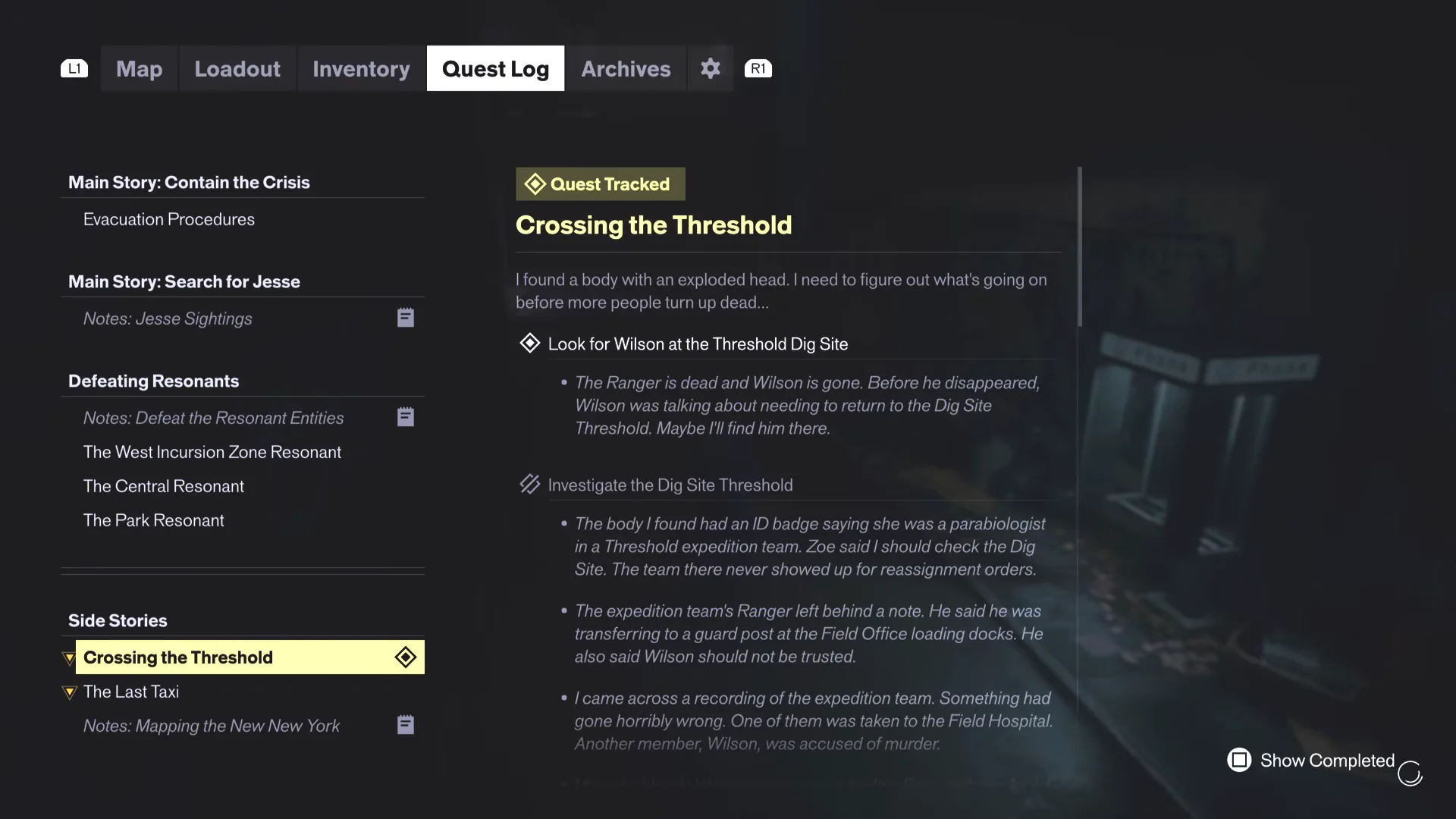 Checking the Quest Log