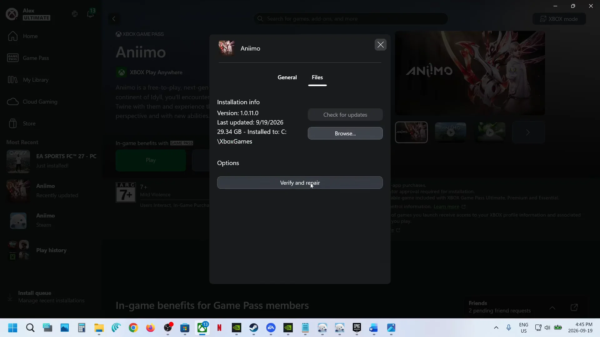 Step 3c: Verify and repair on Xbox App