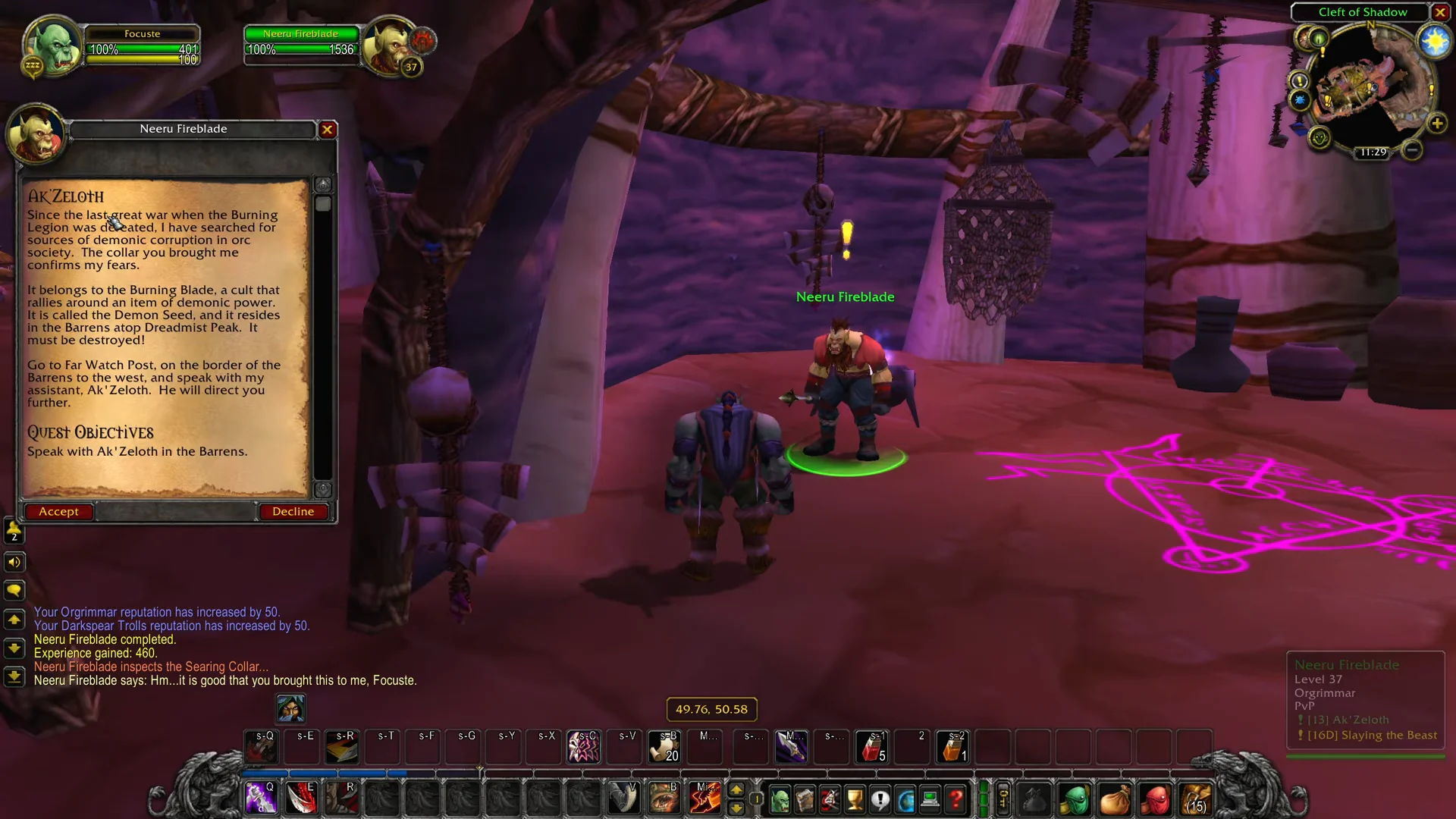 Accepting Ak'Zeloth quest