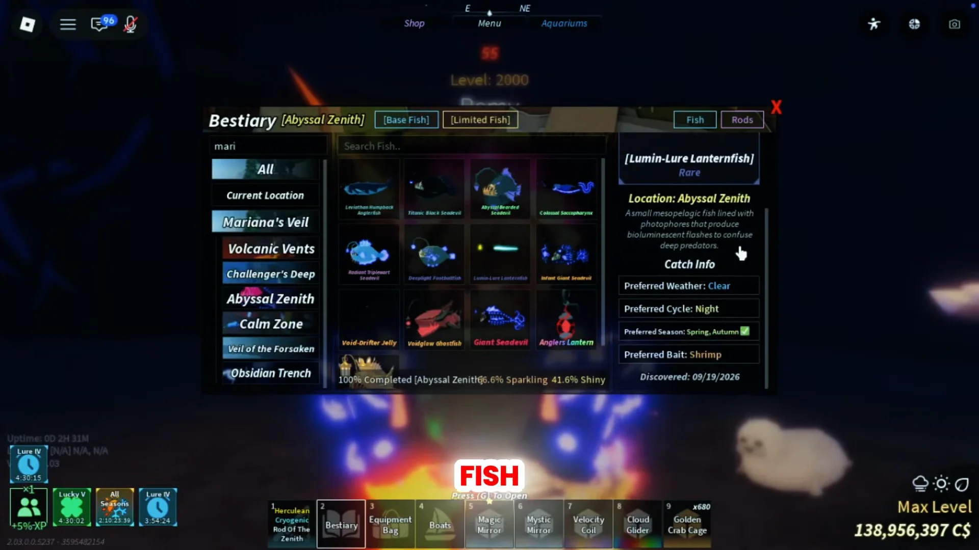 Catching Wrath Lumin-Lure Lanternfish