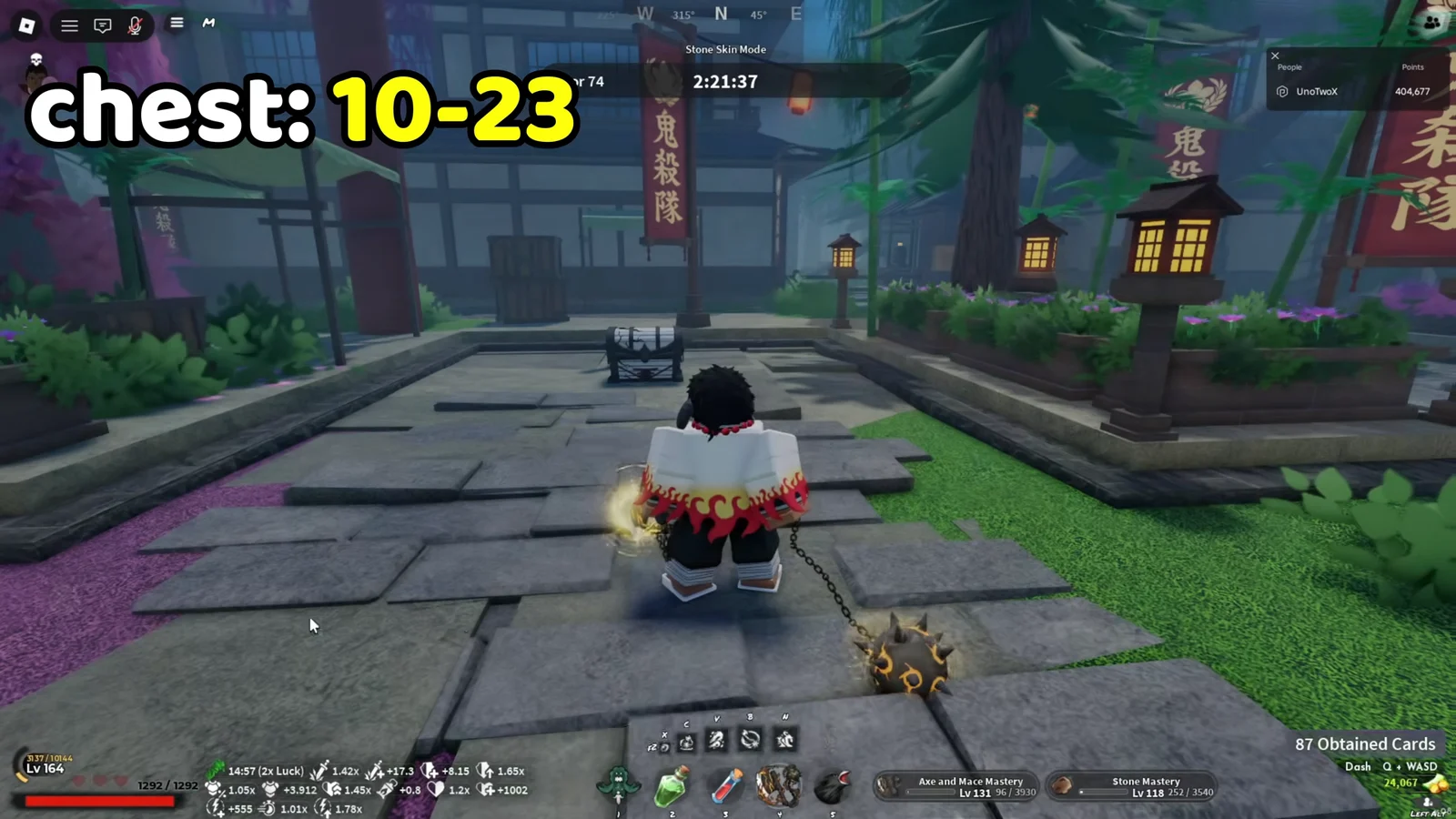Purchasing 2x Luck and opening chests 10 to 23