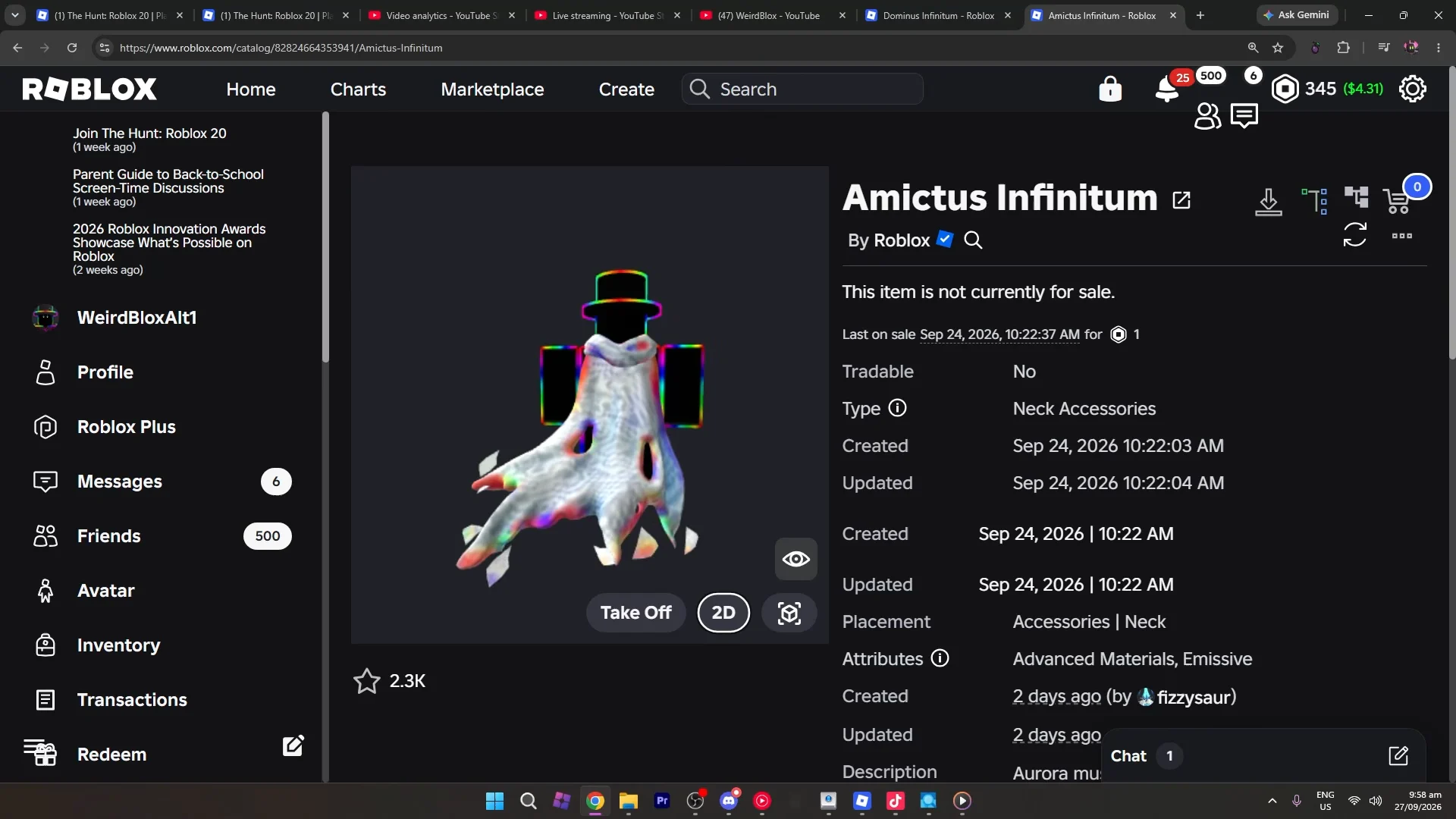 Amictus Infinitum Cape Reward