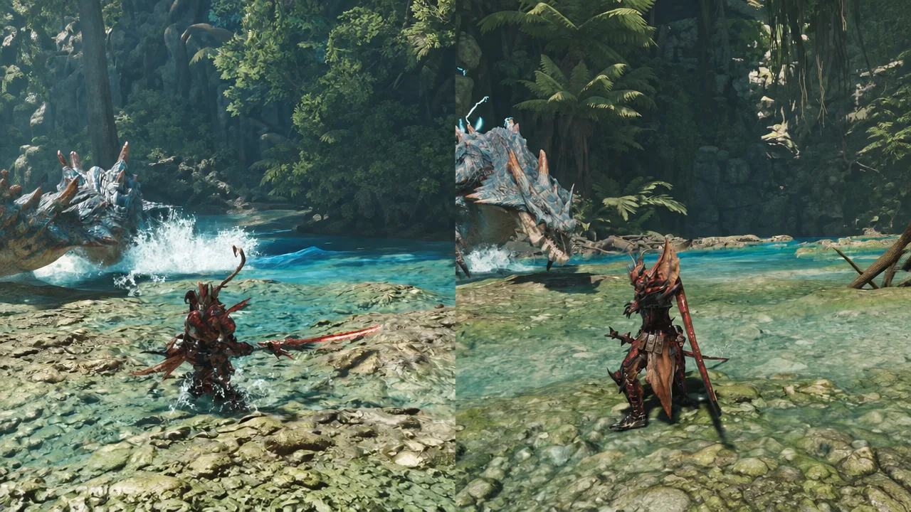 Long Sword hunter holding the new sheathed Boost Bracer stance before releasing a counter