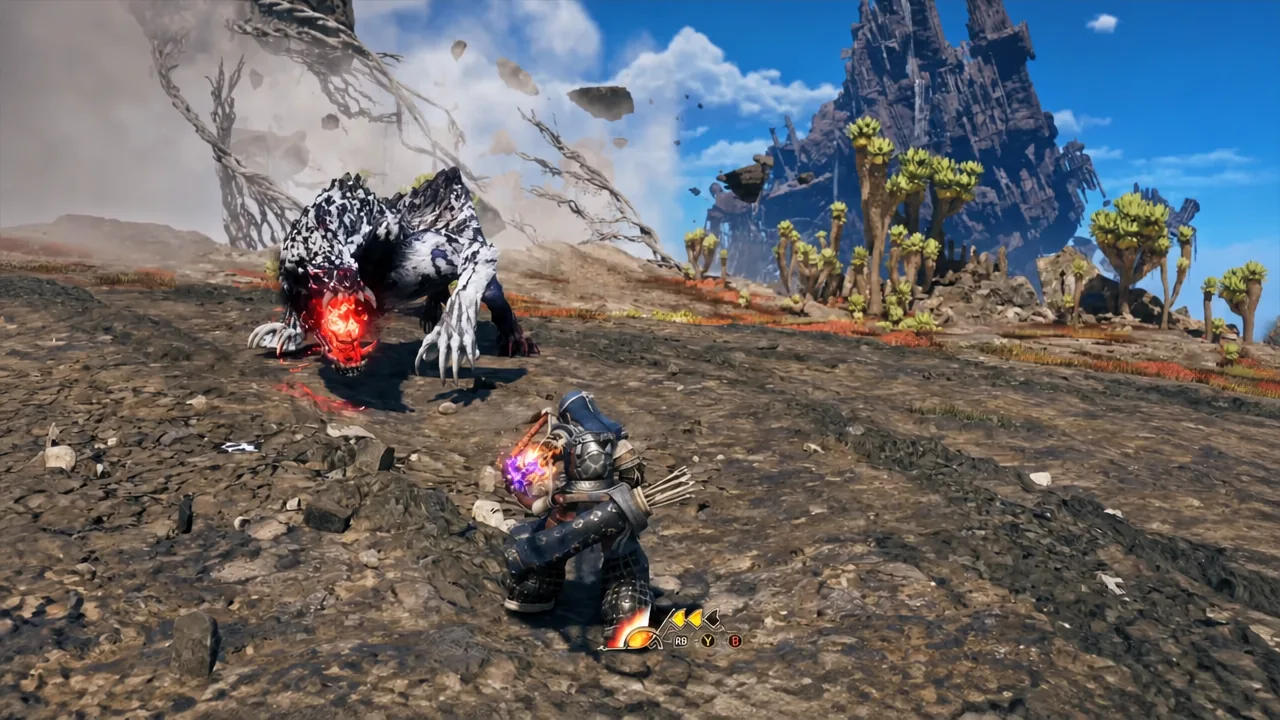 Boosted shots detonate on a glowing monster with the Boost action prompts shown at the bottom of the screen