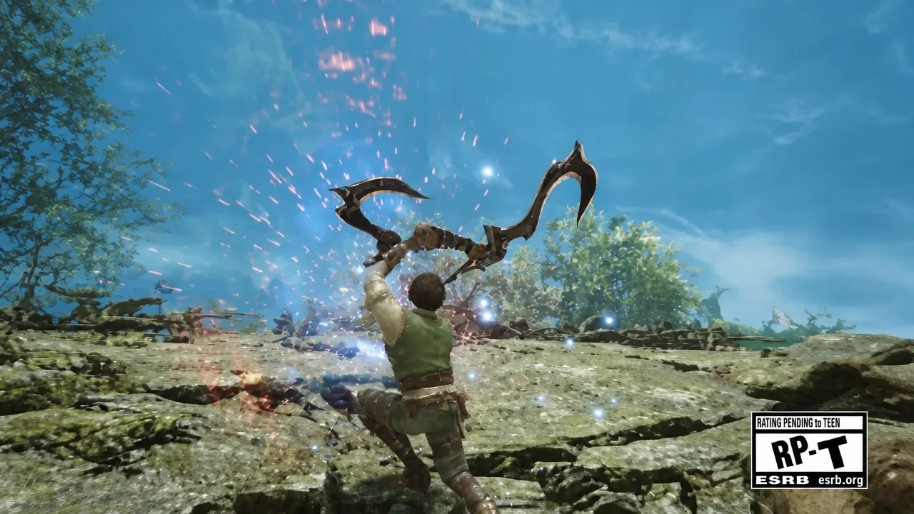 Hunter lunging forward with a glowing weapon during the Boost Driver offset attack