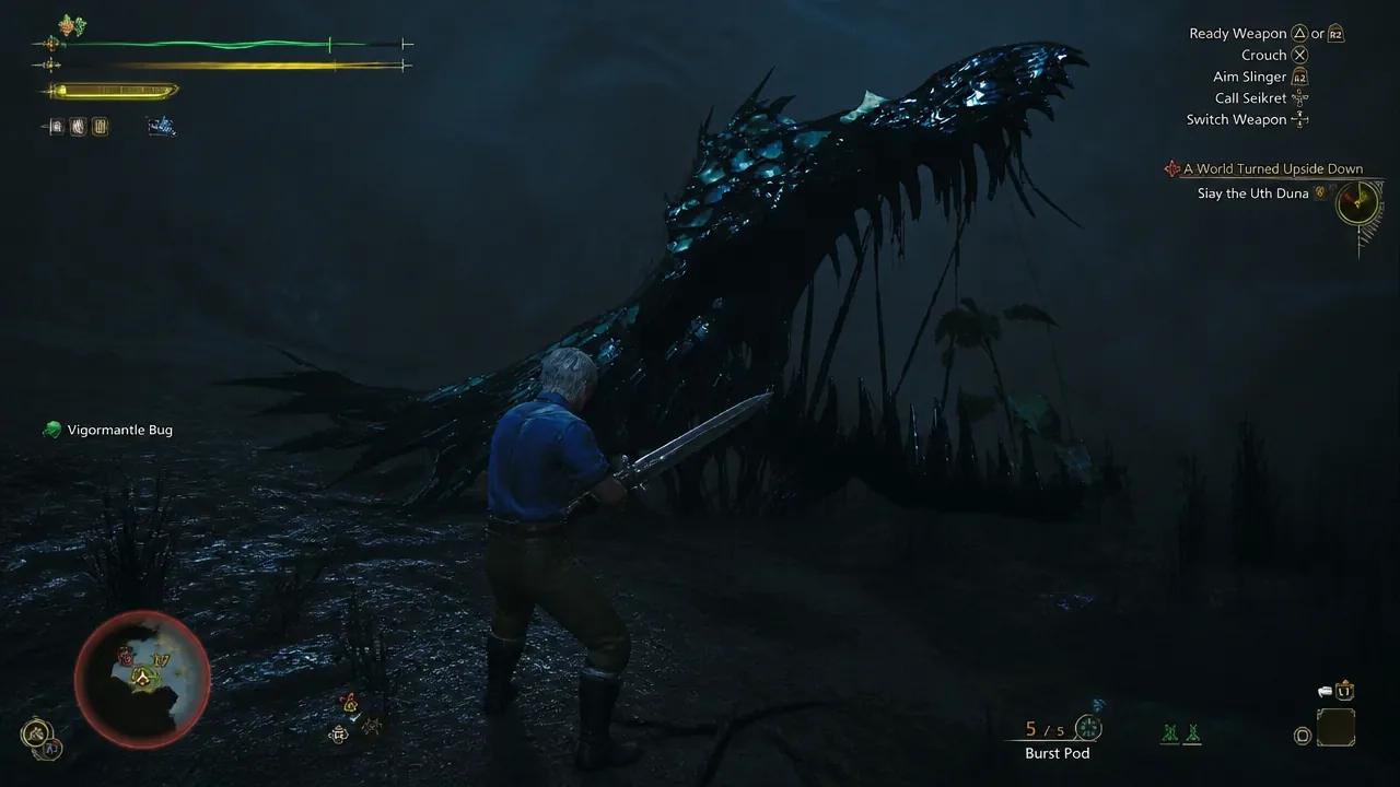 Hunt objective reading Slay the Uth Duna as a hunter with a sword faces the monster