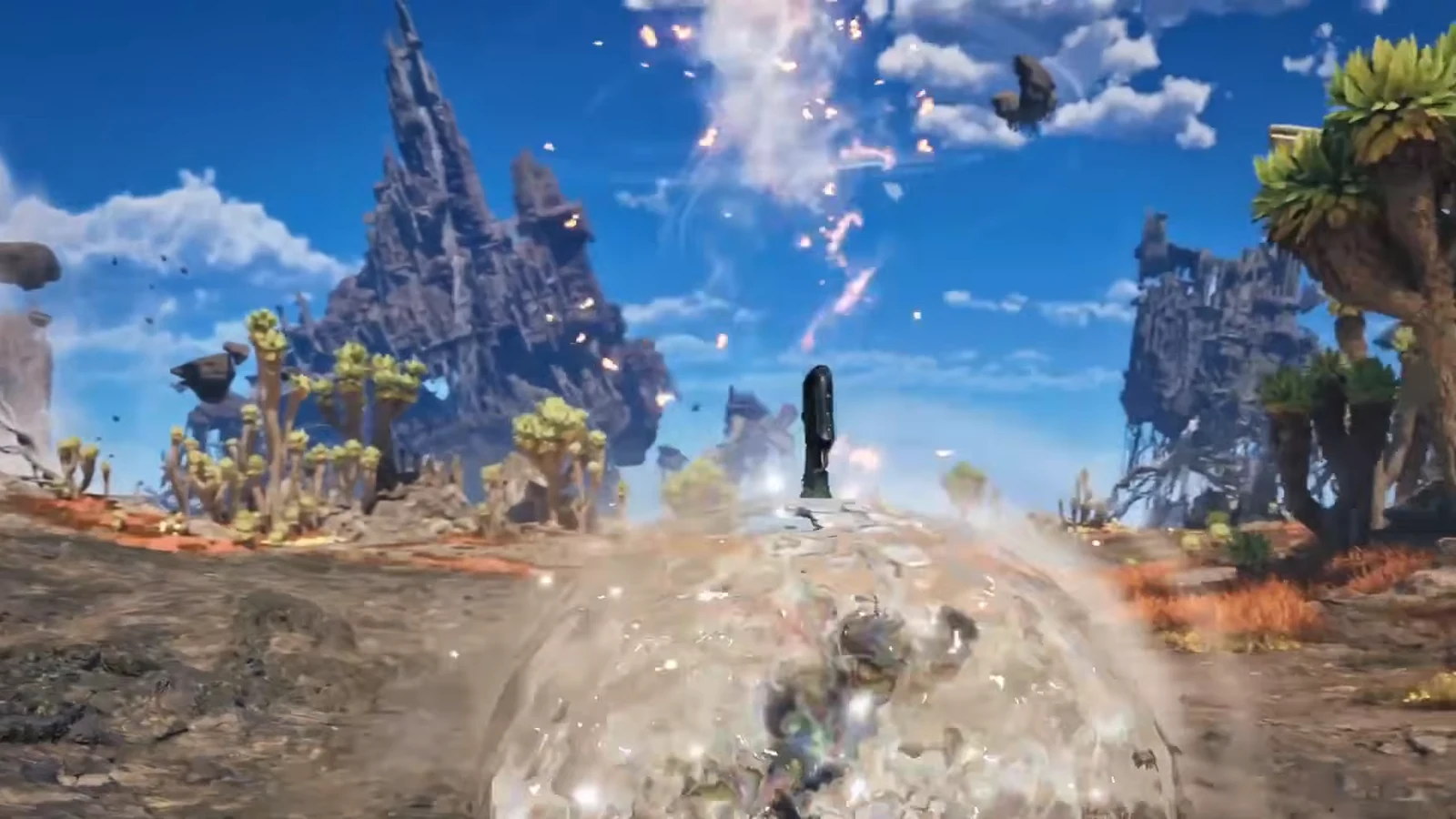 Gunlance hunter propelled forward by the Boost Bracer into an explosive attack