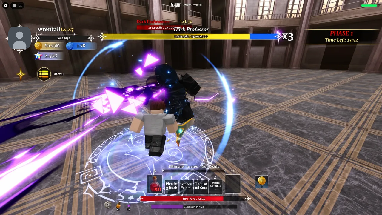 Moria Blade ultimate active during the Dark Professor boss fight