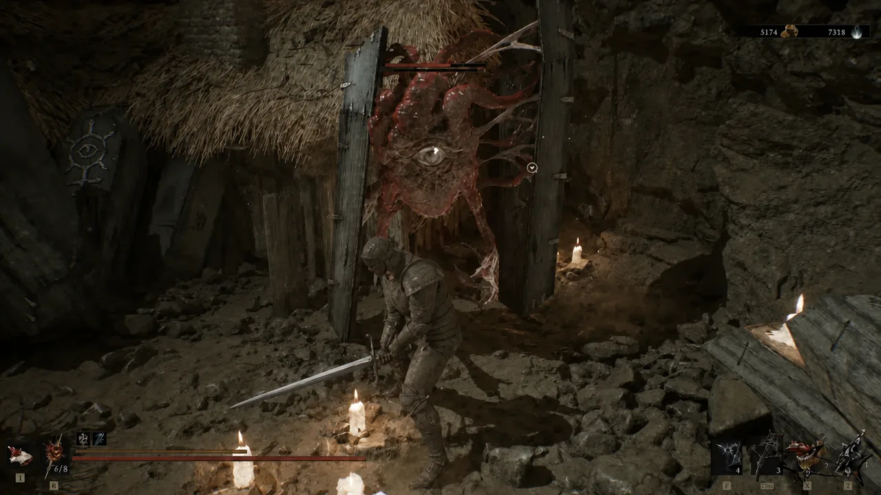 Fight against a red tentacled enemy with its health bar shown on screen