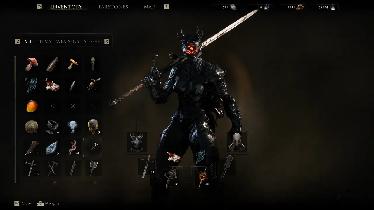 Inventory menu showing the Revered Gland item obtained from the Sester's Refuge cavern