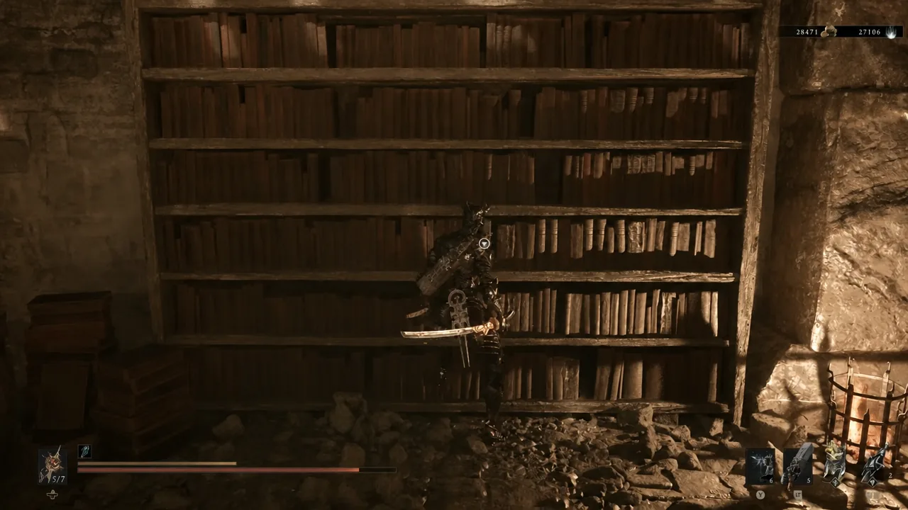 Sliding open a bookcase to expose the illusory wall behind it