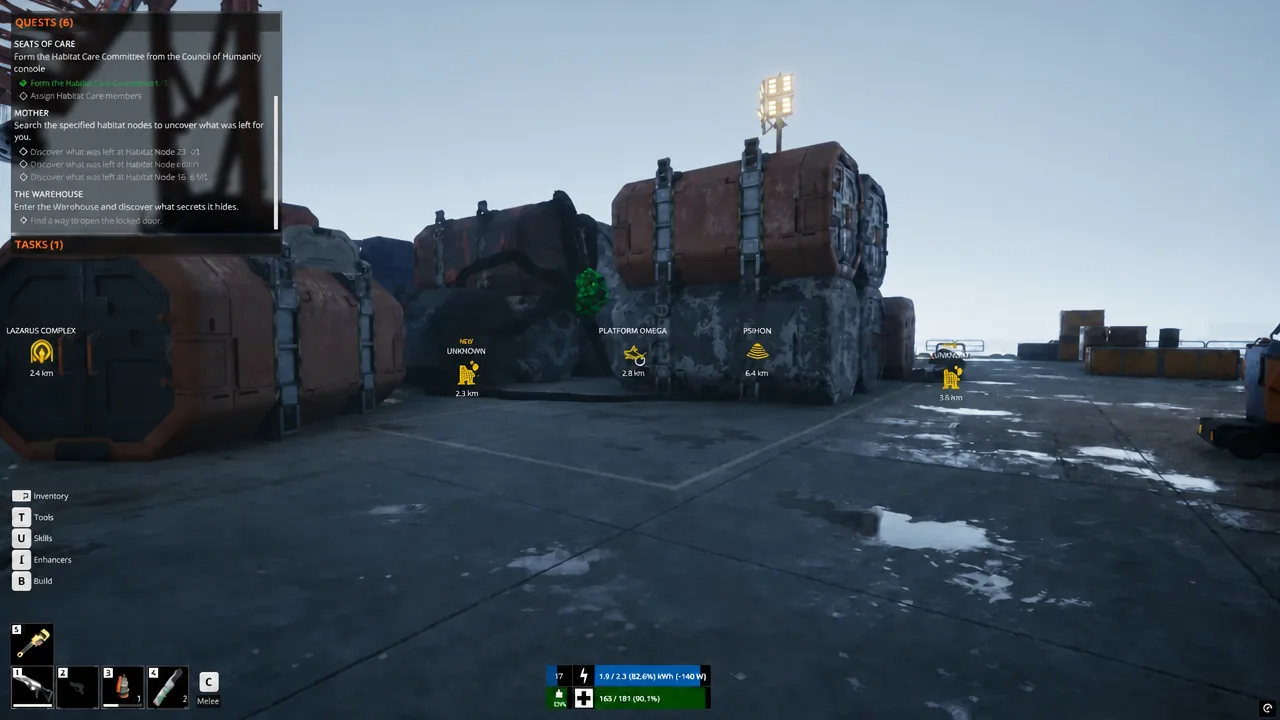 Approaching the industrial dock platform of Central Warehouse Alpha by boat