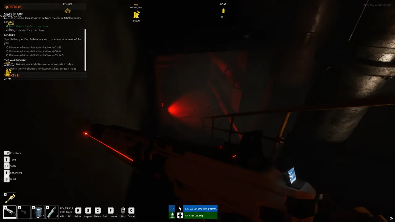 Descending the interior stairs into the dark lower facility beneath the warehouse