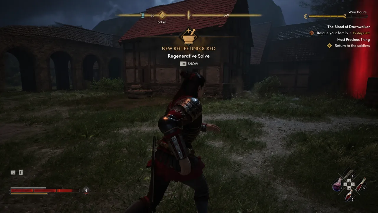 New Recipe Unlocked notification for Regenerative Salve with a prompt to press Tab
