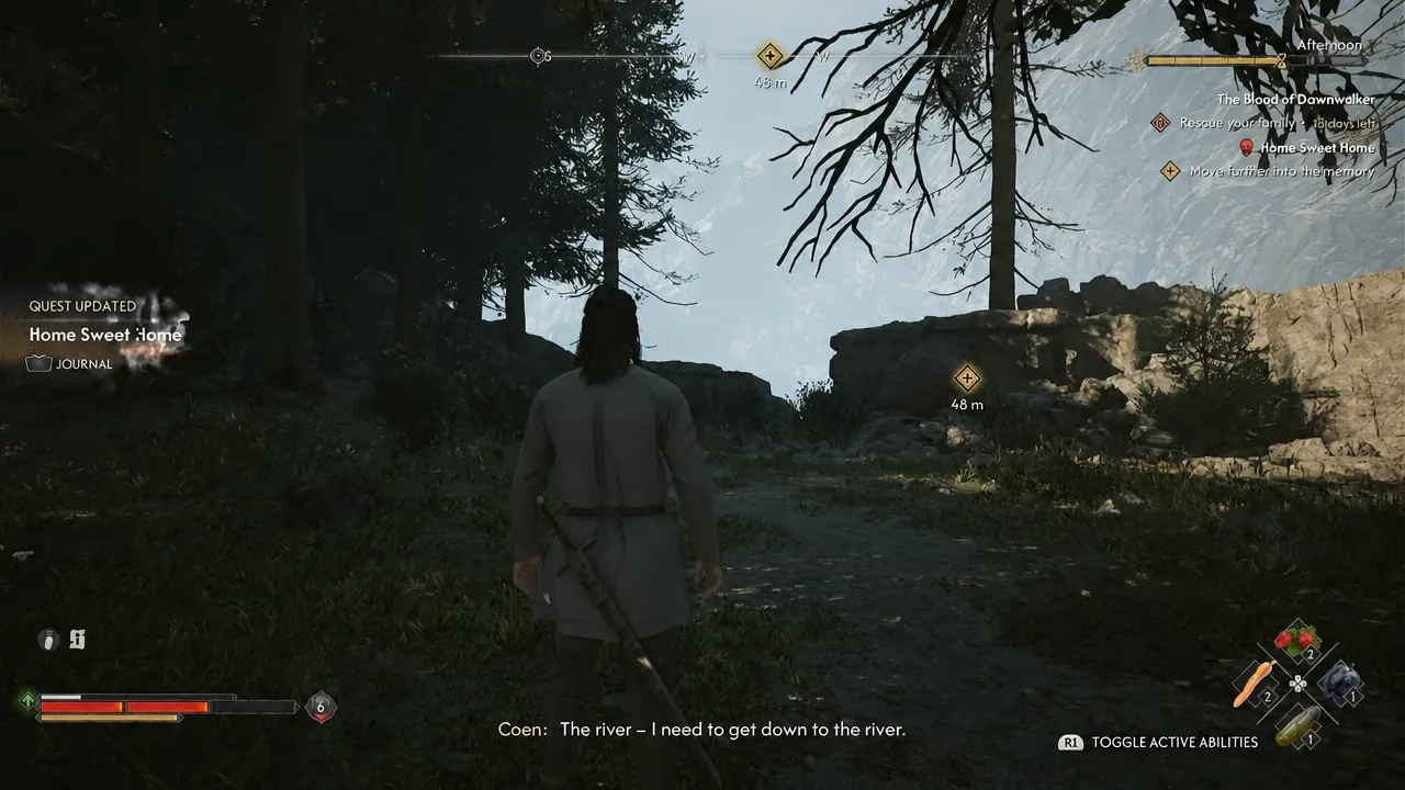 Journal update for the Home Sweet Home quest appears while the memory objective is still in progress