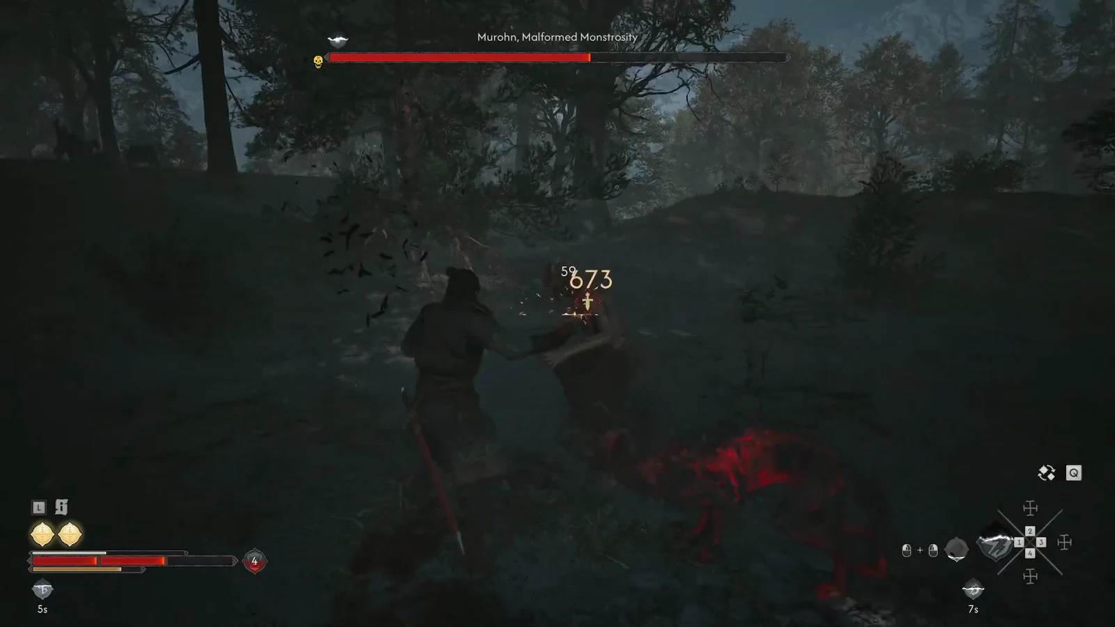 Murohn, Malformed Monstrosity boss health bar on screen during the night fight in the forest
