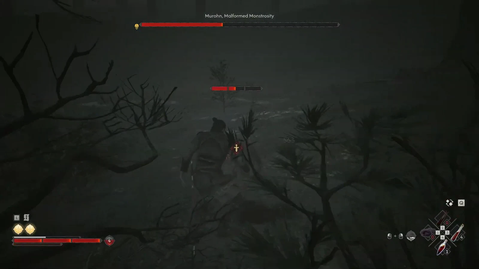 Coen trading blows with Murohn as the boss health bar drops to roughly half