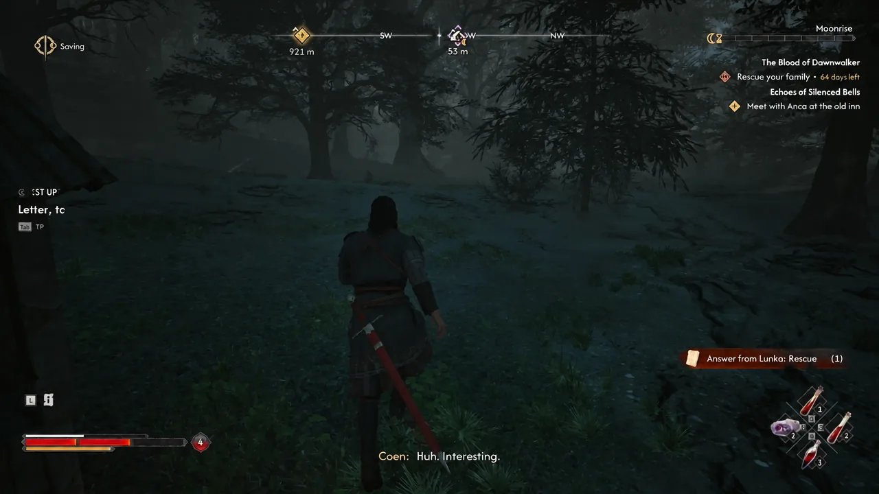 The return trip to the lair after Moonrise, with the Rescue your family objective still active.