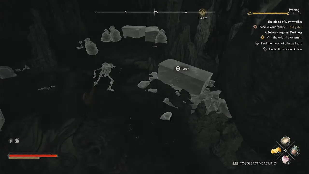 Loot prompt over a chest inside the hidden waterfall cave