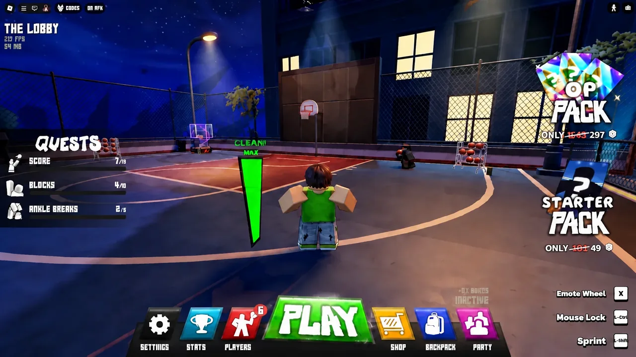 NBA: Heroes lobby with the PLAY button highlighted on the queue panel