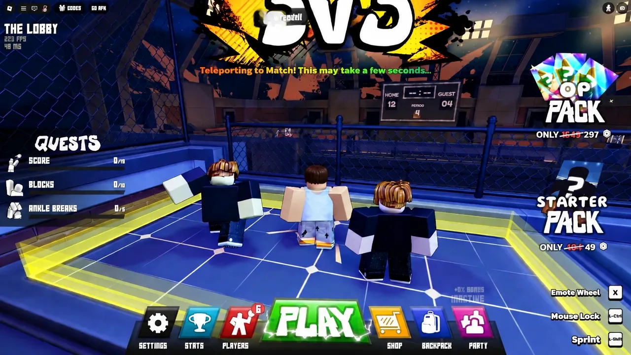 Lobby PLAY button pressed as the game teleports the player into a 3v3 match
