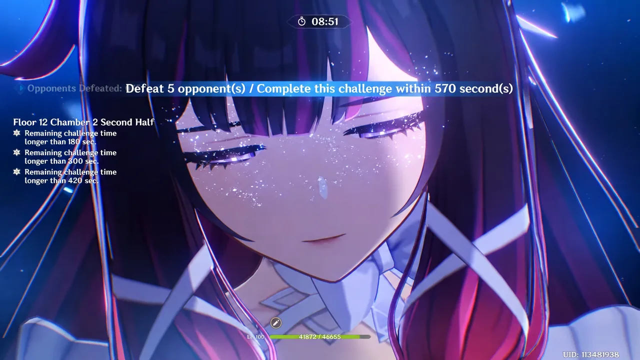 Floor 12 Chamber 2 second half in progress, with the challenge timer and objective panel visible during combat
