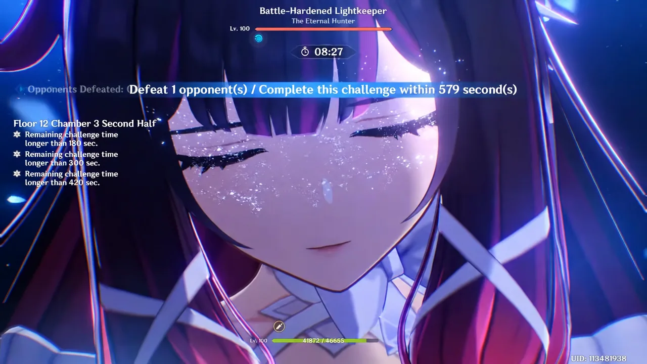 Floor 12 Chamber 3 second half with the Defeat 1 opponent objective highlighted mid-fight