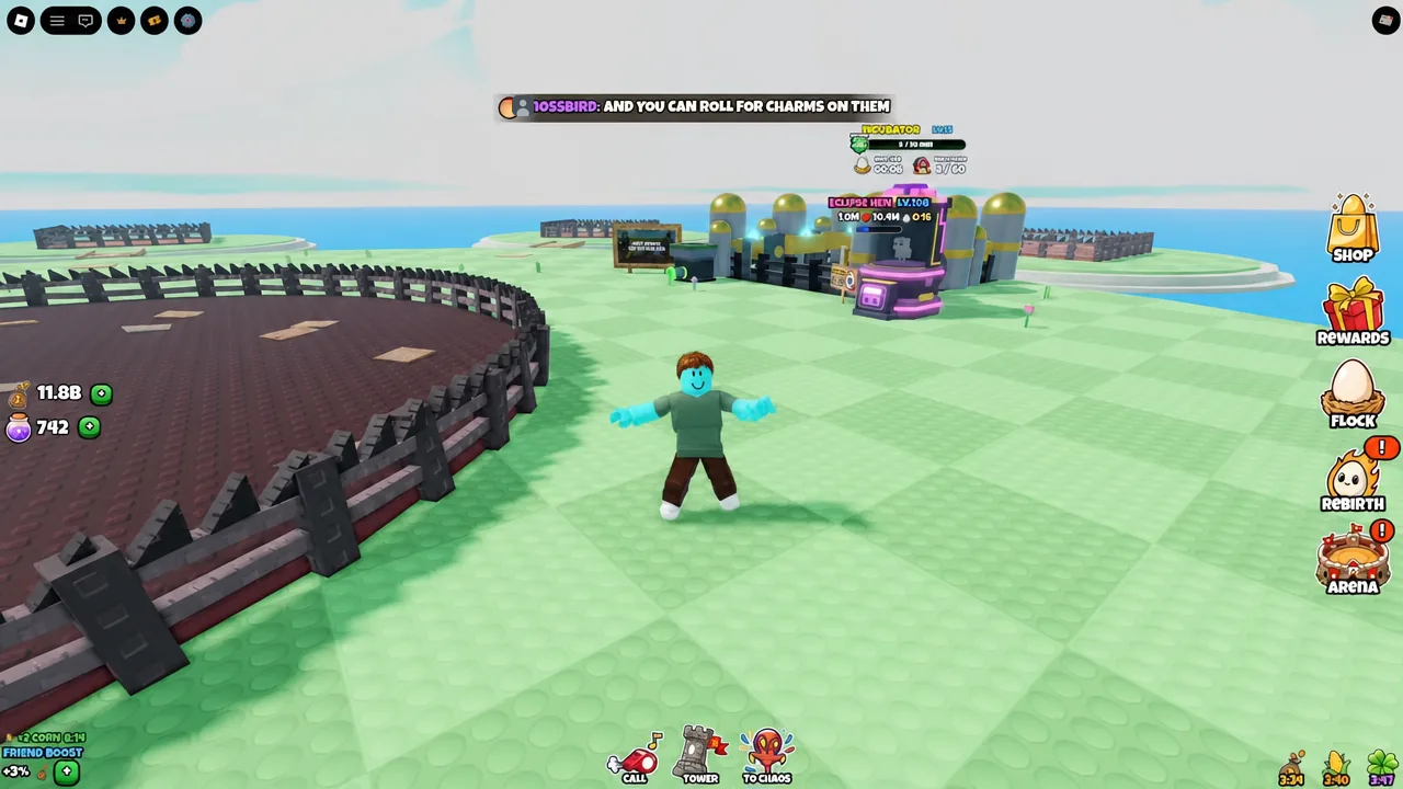 Player standing in the hub with the Shop button visible in the interface