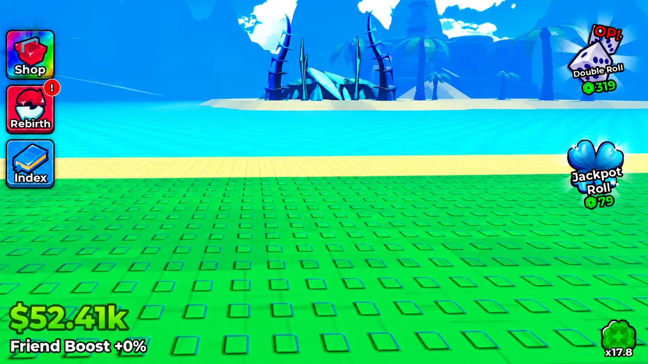 Anime Dice main gameplay view on the plot with the Shop button on the left of the screen