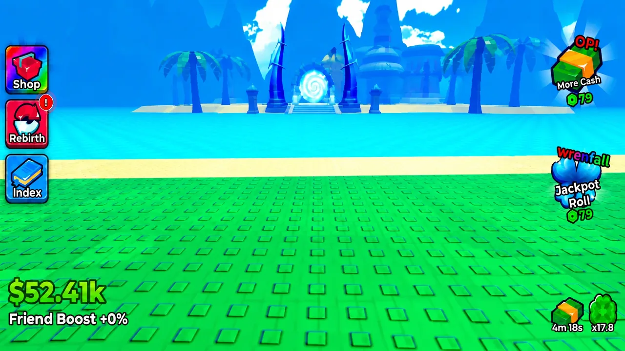Anime Dice game world with the Shop button highlighted on the left side of the interface