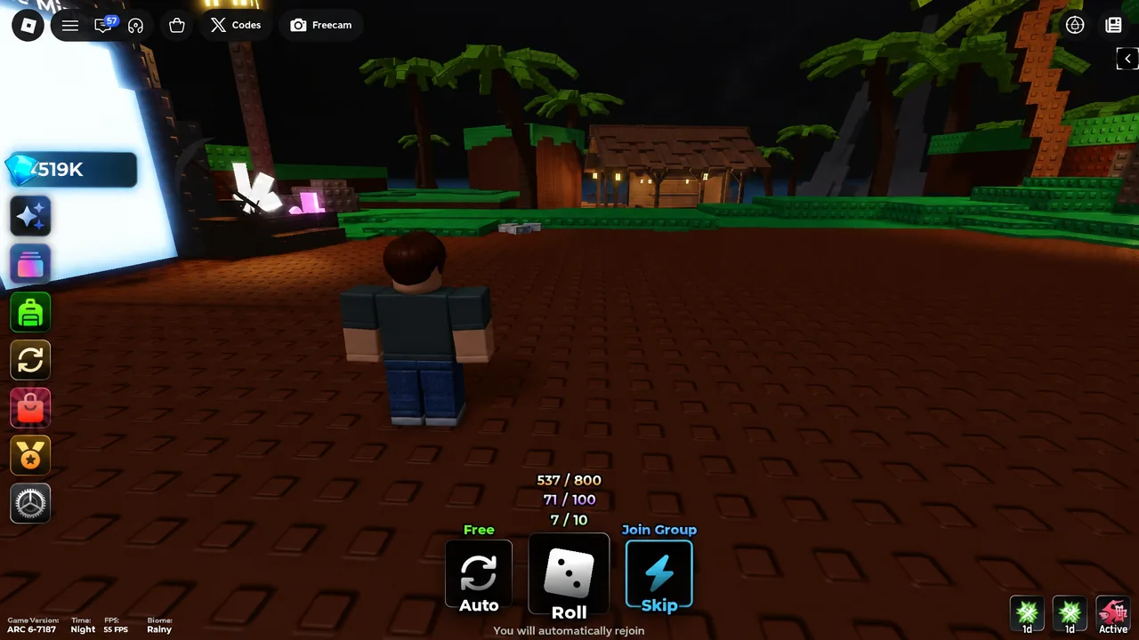 A player standing at The Mines portal in Jule's RNG while it is locked behind a cooldown