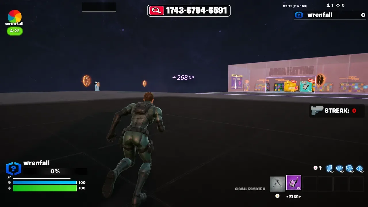 Player running toward the loot display with Signal Remote C highlighted in the hotbar