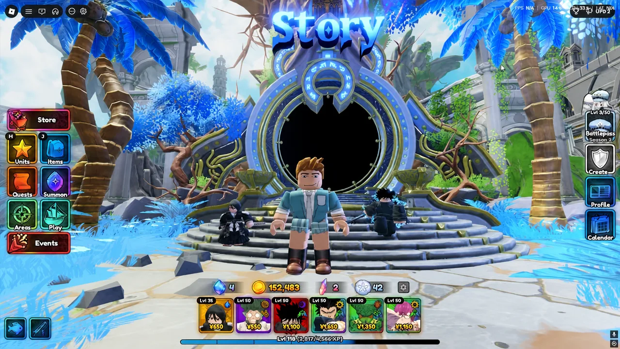 Story home screen with the Store button highlighted before selecting a stage