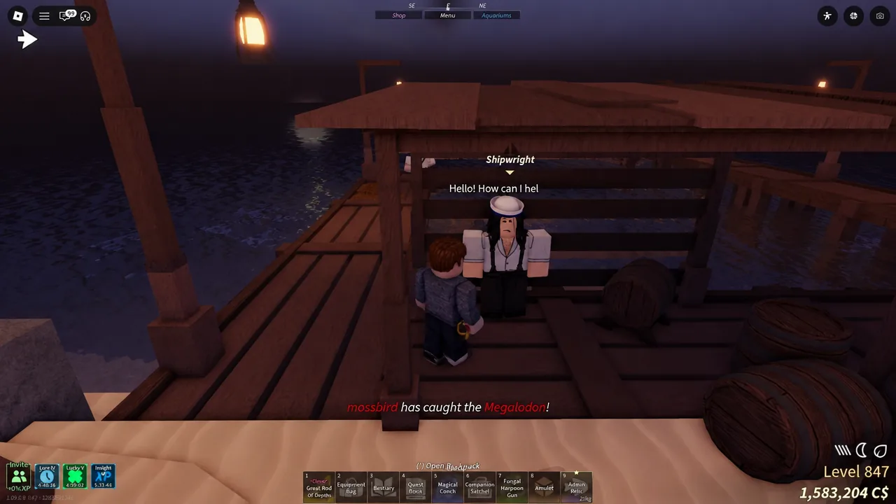 Shipwright dialogue window open on the dock, used to spawn a boat before the run